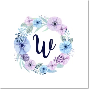 Floral Monogram W Icy Winter Blossoms Posters and Art